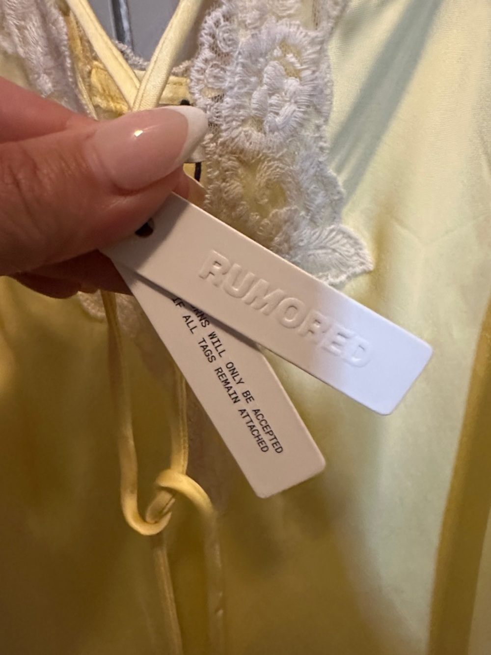 Rumored Yellow Satin Lace-Trim Slip Dress - Picture 11 of 11